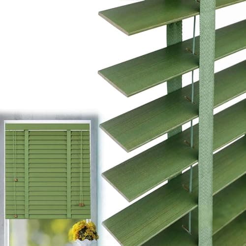 Image of Wooden Indoor Window Blinds 50mm Slats, 30cm 40cm 50cm 60cm 90cm 100cm 120cm 140cm 150cm 160cm 180cm Privacy Horizontal Shades, Plantation Style Wooden Venetian Blind(Green)