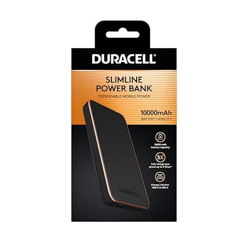 Image of Duracell Power Bank 10000mAh – portable charger for fast charging with USB-C and USB-A, slim external battery for iPhone, Samsung Galaxy, Android phones, tablets and devices