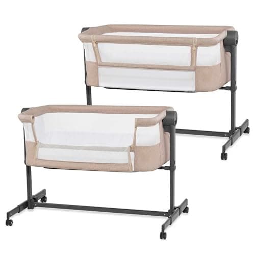 Image of Kinderkraft Nestee UP 2 Co-Sleeping Cot, Baby Cot with Birth Mattress, Height Adjustment, Easy to Fit Parent's Bed, Adjustable Feet, Beige