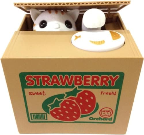 Image of 【UNTIL YOU】Cute Stealing Coins Cents Penny Cat Money Box Saving Money Collecting Money Piggy Bank for Kids Kids (Cute Strawberry Cat)