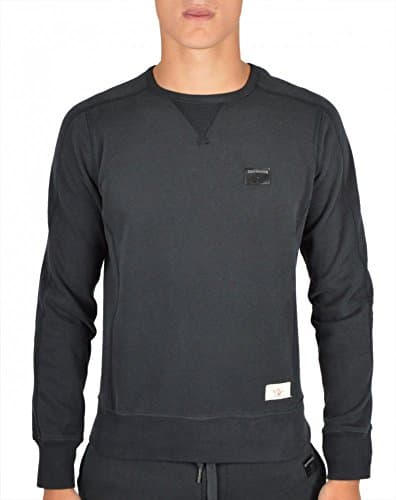 Image of True Religion Men's Leather Patch Crew Neck Long Sleeve Sweatshirt, Black, X-Large