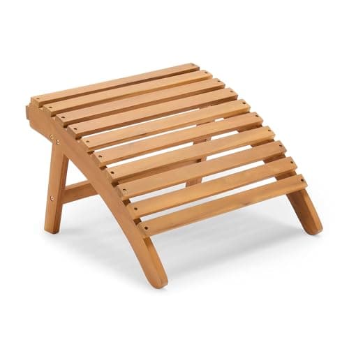 Image of Vonhaus Adirondack Footstool - Acacia Hardwood Outdoor Foot Stool for Patio & Garden with Teak Oil Finish - Weather Resistant Wood - Portable & Compact Slatted Foot Rest - Hudson