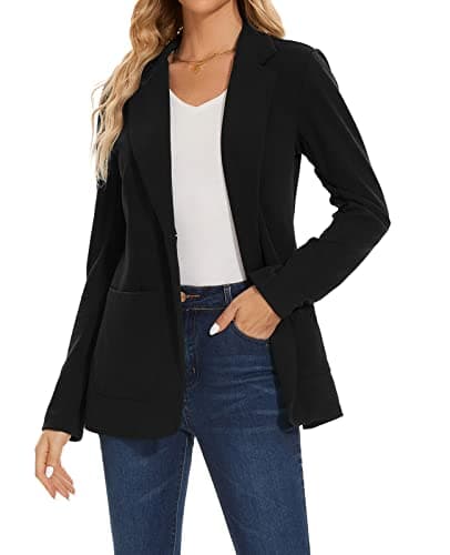 Image of MINTLIMIT Women Blazer Jacket Elegant Notched Lapel Tops Outerwear for Formal Casual (Black L)
