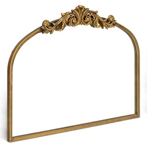 Image of Awhtixbo Gold Baroque Antique Mirror with Arches, Semicircle Gold Rim Wall Decoration for Living Room, Hallway - Size: 80 X 60(H) Cm