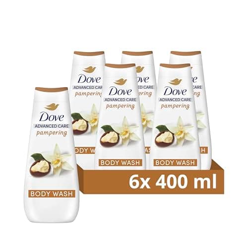 Image of Dove Advanced Care Pampering Body Wash Body Cleanser shower gel with a shea butter & vanilla scent for instantly lotion-soft skin 6x 400 ml