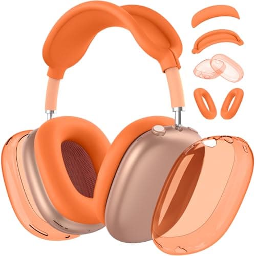 Image of 【4 in 1】Protective Kit for AirPods Max Case Cover, Clear TPU Ear Cups Cover + Silicone Ear Pads Case + Headband Covers, Transparent Silicone Accessories for Apple AirPods Max USB-C (2024/2020), Orange