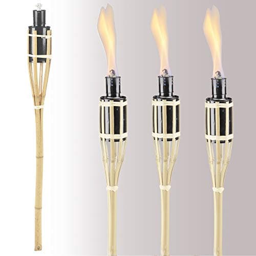 Image of Black Bamboo Torch Lights for Outdoor Garden Patio, 2 ft Height, Burns for 4-5 Hours, Oil or Paraffin Fueled (Set of 3)