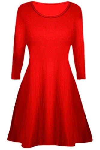 Image of Girls Plain Long Sleeves Flare Franki A Line Mini Skater Swing Dress Top Kid Colour: Red - Size: 13-14 Years