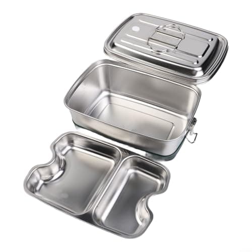 Image of Stainless Steel Box Double Layer Lunch For Tin with Divider, Leak Proof Food Container, Reusable Meal Prep Box for Office School, Metal Lunchbox With Divider, Portable Dinnerware(2 Compartment)