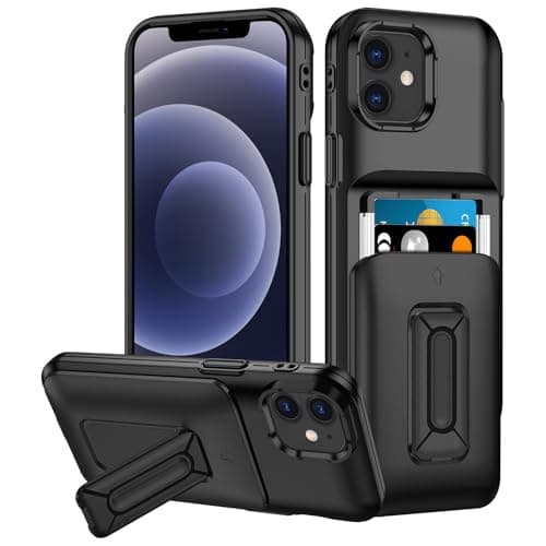 Image of Coolden for iPhone 12 Case iPhone 12 Pro Case with Card Holder [2 Cards] Kickstand Slide Cover Military Grade Heavy Duty Protective Shockproof Wallet Card Slot Phone Cases for iPhone 12/12 Pro-Black