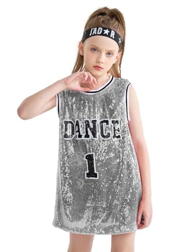 Image of LOLANTA Girls Sequins Dance Costume Hip Hop Dancewear Sparkle Sleeveless Tank Top Dress, Silver Grey, 10-11 Years, Tag 150