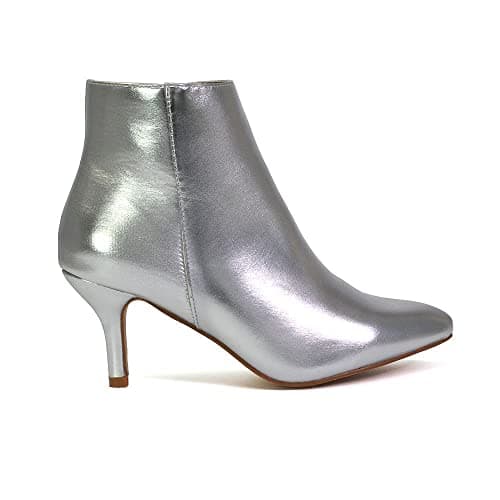 Image of ESSEX GLAM Womens Ankle Boots Low Mid Kitten Heels Ladies Zip Pointy Booties Shoes Size
