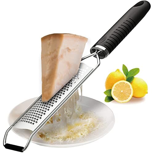 Image of Parmesan Cheese Grater, Zester Grater Ideal for Grating Fine Parmesan Cheese, Lemon, Gingers, Garlic. Hand Grater Sharp Wide Stainless Steel, Dishwasher Safe, TPR Soft Handle