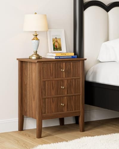 Image of HEYZOEY Bedside Cabinet with 3 Drawers, Wooden Bedside Table, Modern Side Table for Bedroom or Living Room (Walnut, 45 × 35 × 61.5cm)
