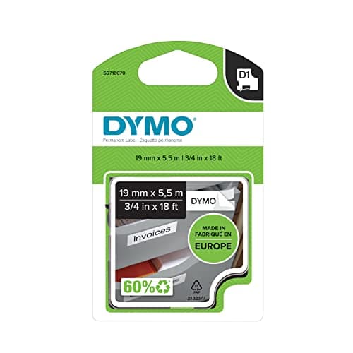 Image of DYMO D1 High-Performance Permanent Polyester Labels | 19 mm x 5.5m Roll | Black Print on White | Self-Adhesive Labels for LabelManager Label Printers | Authentic
