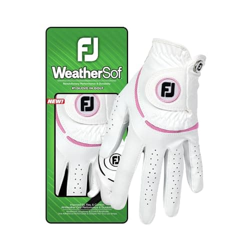 Image of FootJoy WeatherSof Women's Golf Glovee, Left Hand (for Right Handed Golfer), White/Pink, S EU