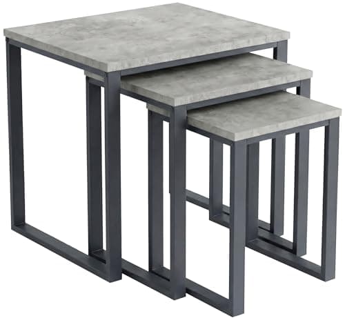Image of Blisswood Nest of 3 Tables for Living Room, Industrial Nesting Coffee Table Set of 3 with Metal Frame, Stacking Side End Tables, Space Saving Occasional Set for Bedroom Small Spaces, Concrete Grey