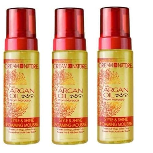Image of Cream Of Nature With Argan Oil From Morocco Style & Shine Foaming Mousse 207ml Pack of 3