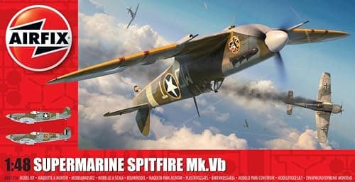 Image of Airfix Model Set - A05125A Supermarine Spitfire Mk.Vb Model Building Kit - Plastic Model Plane Kits for Adults & Children 8+, Set Includes Sprues & Decals - 1:48 Scale Model