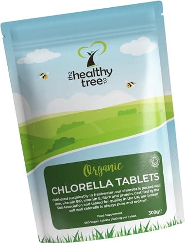 Image of Organic Chlorella Tablets by TheHealthyTree Company - High in Vitamin B12 and E, Iron, Protein and Amino Acids - UK Certified Cracked Cell Wall Vegan Chlorella, 600 x 500mg (300g)