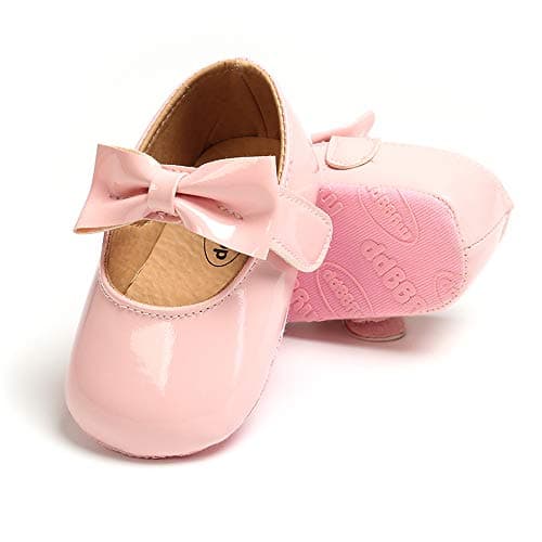 Image of RVROVIC Baby Girls Ballerina Mary Jane Flats Toddler Girl Princess Dress Shoes Soft Infant Crib Shoes(0-6 Months Infant,2-Pink)