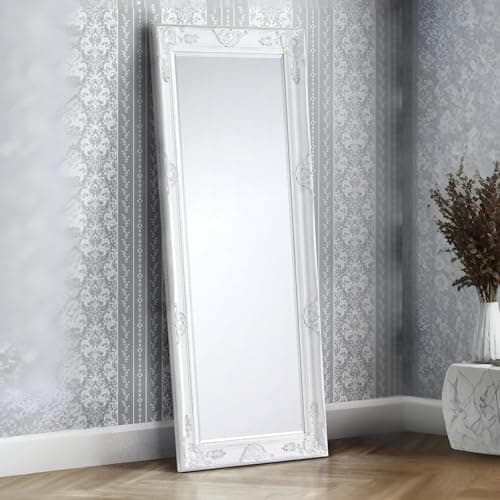Image of Julian Bowen Palais Mirror Full Length – Antique Leaner or Wall Mounted, Glass, 170cm x 70cm, Full Body Mirror for Bedroom, Living Room & Dressing Room – White