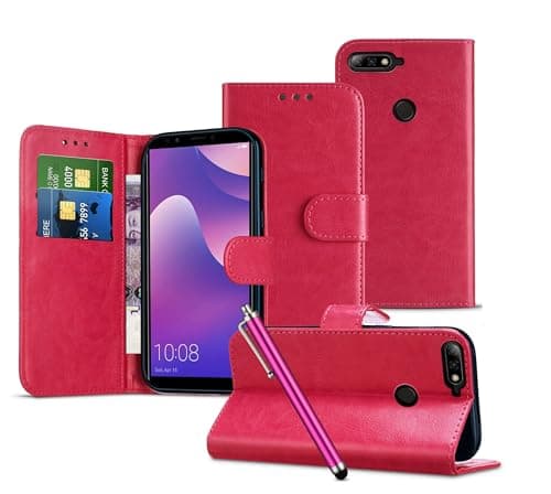 Image of MobiBax Wallet Phone Case Compatible with LG K7 (2016) X210 Phone Cover Card Holder Magnetic Closure Tab, Shockproof Phone Stand Case [Hot Pink]
