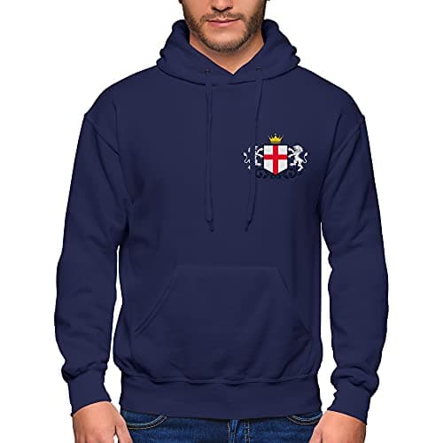 Image of England Hoodie for Men Football 2021 Rugby Cricket Supporters Hooded Sweatshirt Embroidered Badge Crest Flag Lions, XXL, Navy