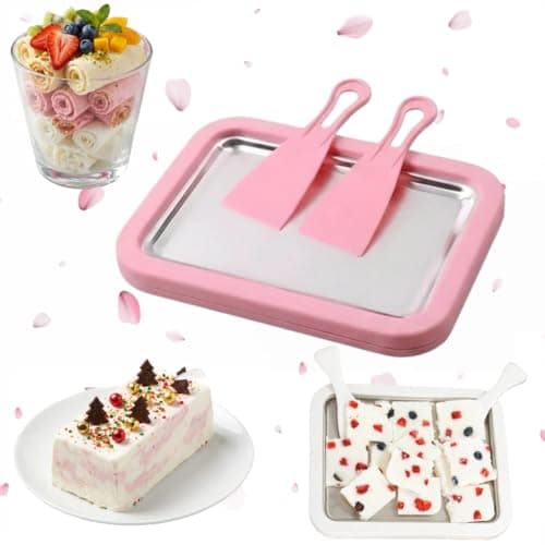 Image of 2026 Upgraded Rolled Ice Cream Maker Kit – Food-Grade Stainless Steel Tray with 2 Scrapers, Portable DIY Ice Cream Maker for Home, Family & Parties-green (pink)
