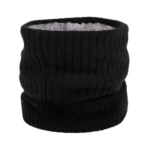 Image of HGDGears Fleece Neck Warmer Windproof Thermal Knitted Snood Scarf for Men Women Thick Winter Cold Weather Knitted Circle Scarf for Outdoor Sports (A-Black)