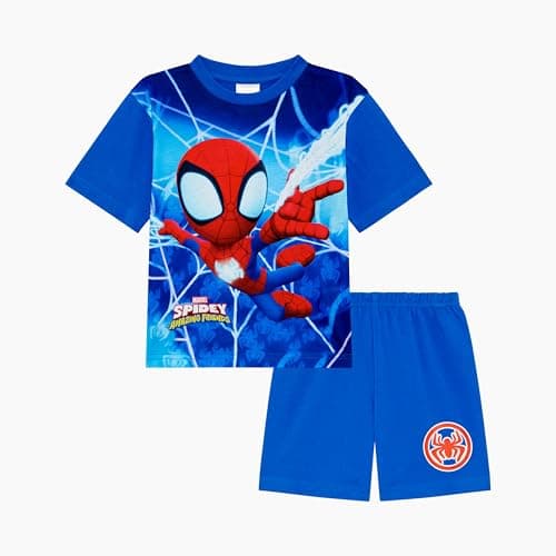 Image of Marvel Spidey & His Amazing Friends Boys Shortie Pyjamas featuring Spidey, Childrens Character Short Sleeve Nightwear, Blue, Age 3-4 Years