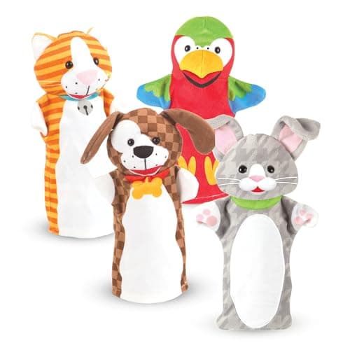 Image of Melissa & Doug Farm Animal Hand Puppets Set for Kids Pretend Play Puppet Theatre Gift Ages 3 and Up