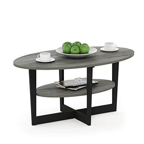 Image of Furinno JAYA Coffee Table, 2-Tier Round Modern Coffee Table with Oval Tabletop, Side Table with Open Shelf, for Living Room, Bedroom, Home Office, French Oak