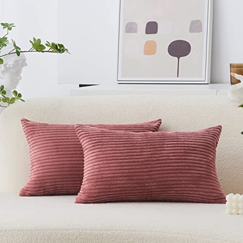 Image of Home Brilliant 30x50 Cushion Covers Super Soft Corduroy Cushions, Cute Rectangle Cushion Covers for Sofa Office Chair Car Bed Wedding Decor, Set of 2, (30cm x 50cm, Dry Rose Pink)
