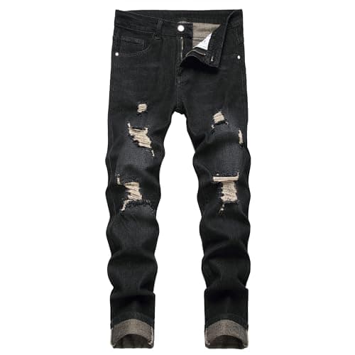 Image of Men's Slim Fit Stretch Jeans Ripped Skinny for Men, Distressed Destroyed Straight Leg Fashion Comfort Flex Waist Jeans, Teenager Casual Fashion Designer Classic Regular Fit Basic Denim Pants