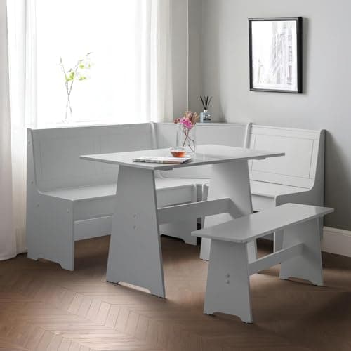 Image of Julian Bowen Dove Grey Wood Newport Corner Dining Set with Storage Bench