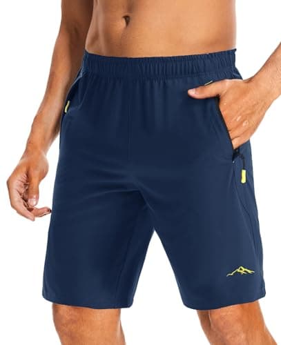 Image of Peakwell Men's Workout Sport Shorts Breathable Jogger Outdoor Shorts Golf Running Zip Pockets, Dark Blue, 34