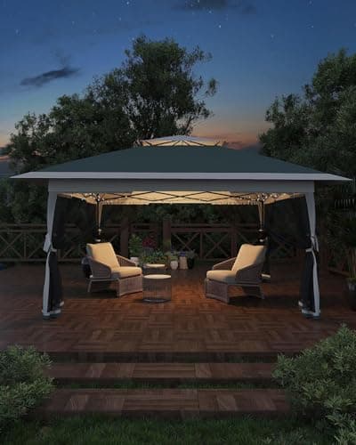 Image of Garvee 4x4m Pop Up Gazebo with Sides, Heavy Duty Waterproof Garden Marquee Tent, Metal Frame Outdoor Canopy Shelter for Patios, Parties & BBQs - Dark Green