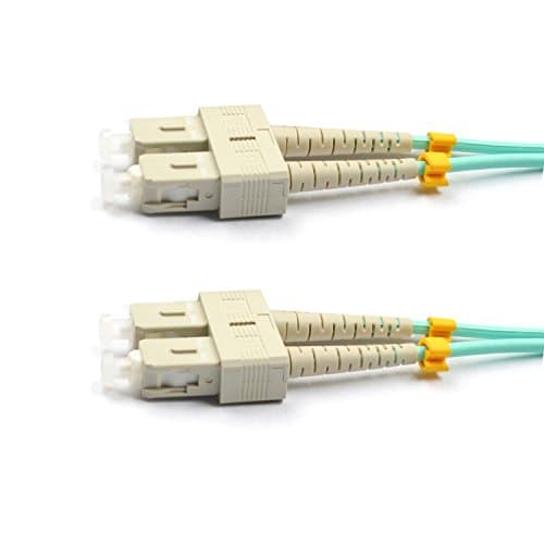 Image of CableJoy SC-SC 50/125 OM4 Duplex Multimode PVC Fiber Optic Cable, Aqua (5 Meter)