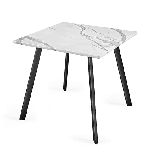 Image of URBNLIVING 4-Seater Square Table 80x80cm, Wood Finish Top, Metal Legs, 75cm Height, Compact Modern Dining Furniture for Kitchen or Small Spaces