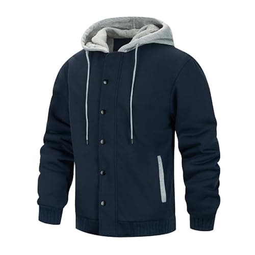 Image of AOTORR Men's Hoodies Full Zip Fleece Jacket Coat Winter Warm Oversized Zip Up Hooded Top with Pockets BS051 Navy 2XL