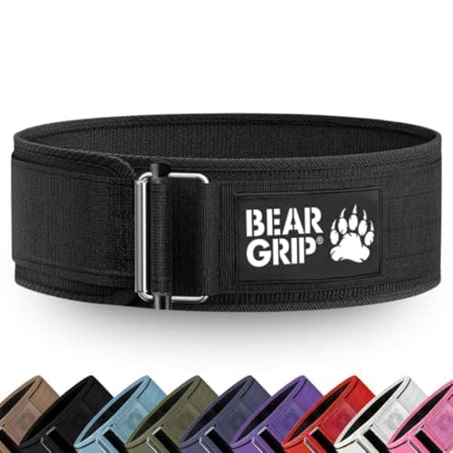 Image of BEAR GRIP Self-Locking Weight Lifting Belt – Deadlift, Bodybuilding, Squat & Powerlifting – Premium Weightlifting Gym Belt for CrossFit & Olympic Lifting for Men and Women - (Black, New Logo, M)