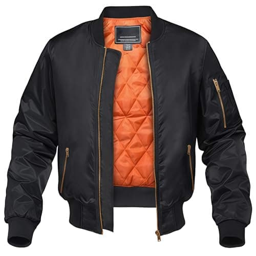 Image of KEFITEVD Men's Jacket Bomber Windproof Casual Coat Military Padded Lined Jackets Thermal Vintage Windbreaker,Black,XL