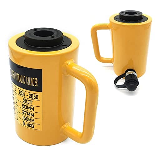 Image of JINPRDAMZ Hydraulic Cylinder, 20T Single Section Professional Hydraulic Cylinder, Diameter 28 mm Single-Acting Hollow Cylinder, Can Be Used with Hand Pump, Foot Pump, Electric Pump and Other Pumps.