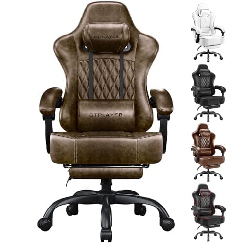 Image of GTPLAYER Gaming Chair, Ergonomic Computer Chair with Footrest and Lumbar Support Height Adjustable Heavy Duty Home Office with 360°-Swivel Seat and Headrest