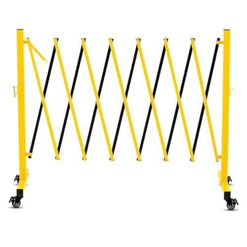 Image of Metal Barricade Safety Barrier Gate - Expandable Retractable Traffic Fence with Casters for Road Construction and Garage Use
