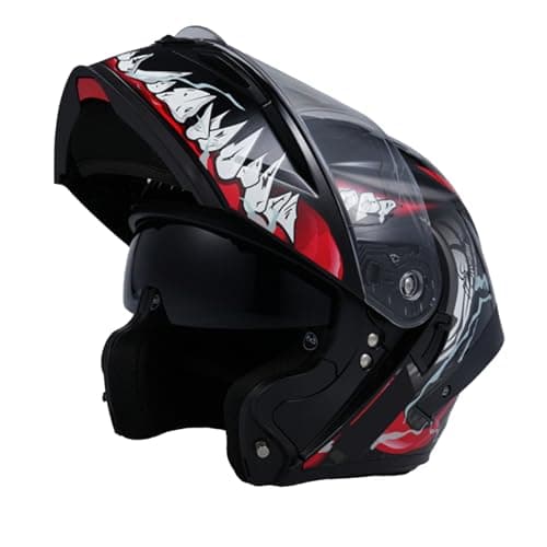 Image of Mulcort Full Face Motorcycle Helmet, Dual Visor Flip up Modular Full Face Motocross Helmet with Rechargeable LED Tail Light for Adult Men-L