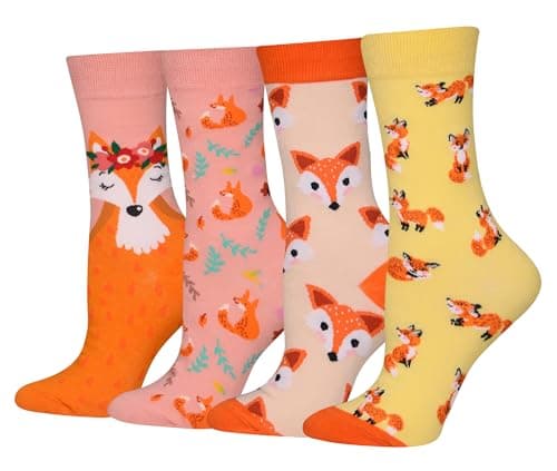 Image of Cansok Women Fox Socks Gifts Animal Novelty Dress Crew Socks (Fox - 4 pairs)