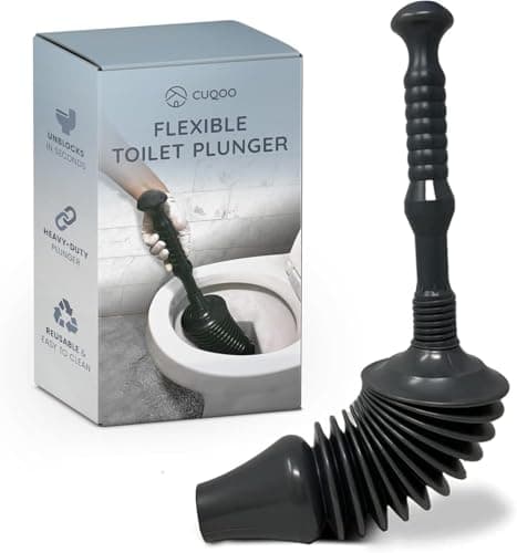 Image of CUQOO Heavy Duty Sink and Toilet Plunger - Small Head Industrial Grade Plumbers Plunger - Flexible Drain Unblocker for Bathrooms, Kitchens, and Showers