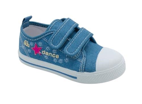 Image of GladRags Younger Girls Canvas Trainers, Pumps, Plimsolls with Hook & Loop Strap, Dark Blue Infant Size 5